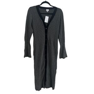 A New Day Long Bell Sleeve Midi Sweater Dress Black White Striped Medium NWT